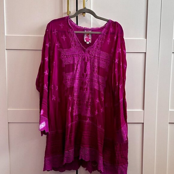 JOHNNY WAS Leena Embroidered Lace Trim Magenta Tunic Top- Size XXL - Picture 2 of 6